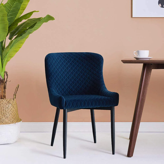2 X Velvet Dining Chairs, Upholstered Kitchen Leisure Chairs With Metal Legs Accent Chair, Blue