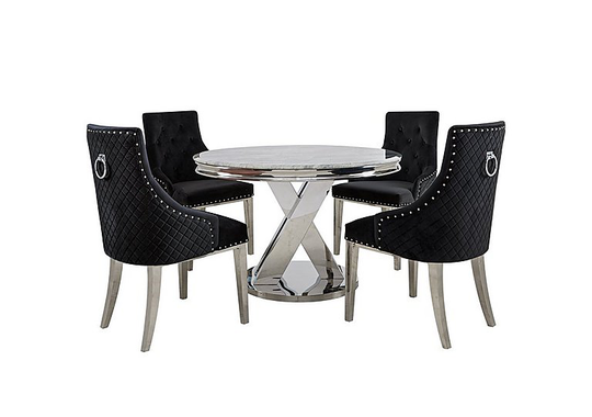 Dolce Round Dining Table and 4 Button Back Dining Chairs