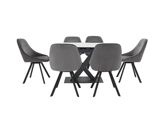 Arctic Extending Dining Table with White Top and 6 Swivel Chairs - Grey