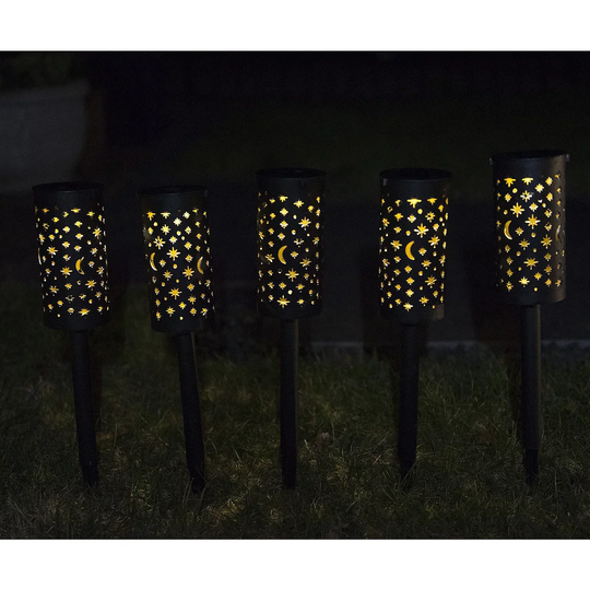 Burlison Black Low Voltage Solar Powered Integrated LED Metal Pathway Lights Pack