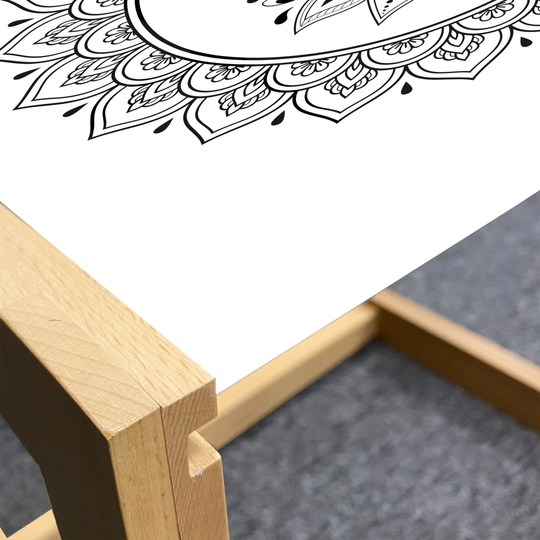 Ethnic Coffee Table, Lotus Flower Eastern Ornaments Cultural Mandala Monochrome Pattern, Acrylic Glass Center Table With Wooden Frame For Offices Dorm