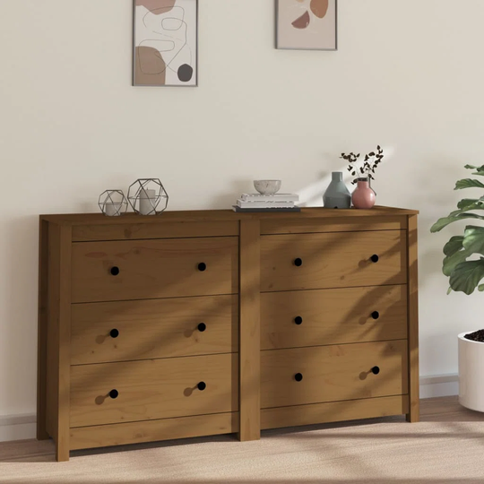 Kyarie 140" Wide 6 Drawer Pine Solid Wood Sideboard