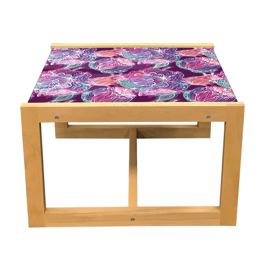 Floral Coffee Table, Colorful Peonies Repetition Cheerful Energetic Design, Acrylic Glass Center Table With Wooden Frame For Offices Dorms Plum Multic