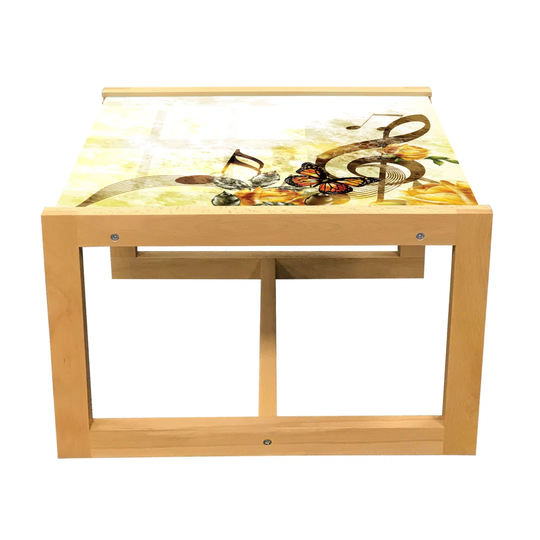 Music Coffee Table, Music Roses Romantic Antiquity Victorian Classic Bridal Floral Illustration, Acrylic Glass Center Table With Wooden Frame For Offi