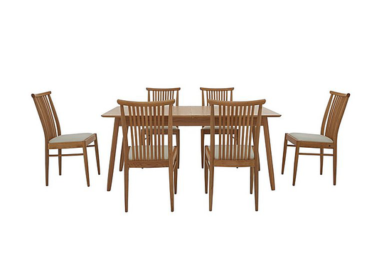 Ercol - Teramo Medium Dining Table and 6 Slatted Chairs - Brown