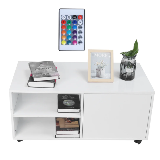 2-Layer Movable Coffee Table With Single Drawer Tea Table TV Table For Home Office Bedroom(White )