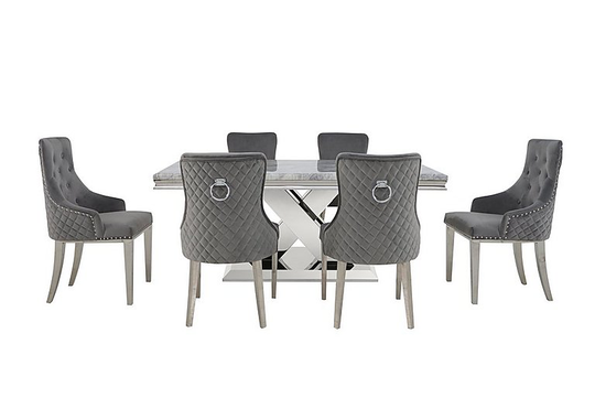 Dolce Large Dining Table, 4 Side Chairs and 2 Button Back Dining Chairs