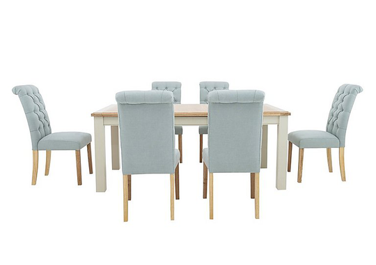 Furnitureland - Angeles Rectangular Extending Dining Table and 6 Button Back Dining Chairs - Blue