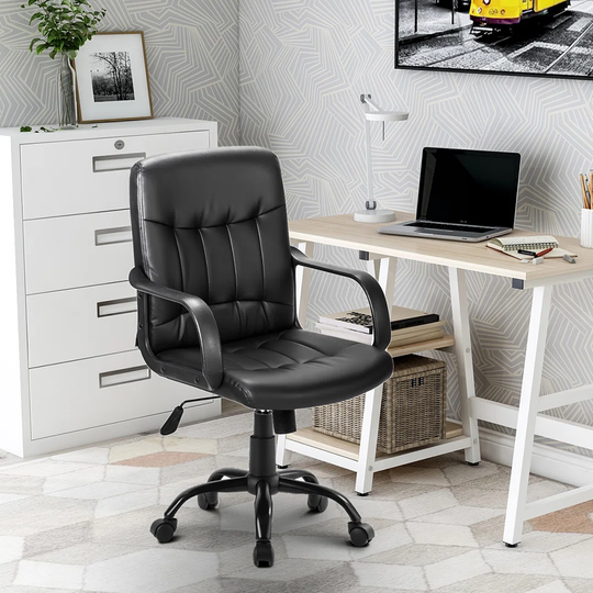 Black Leatherette Office Chair Height Adjustable Swivel Chair For Office Or Living Room