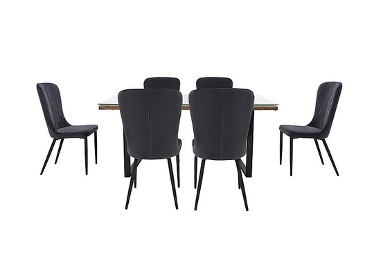 Noir Dining Table with U-Shaped Legs with 6 Chairs Dining Set - 180-cm
