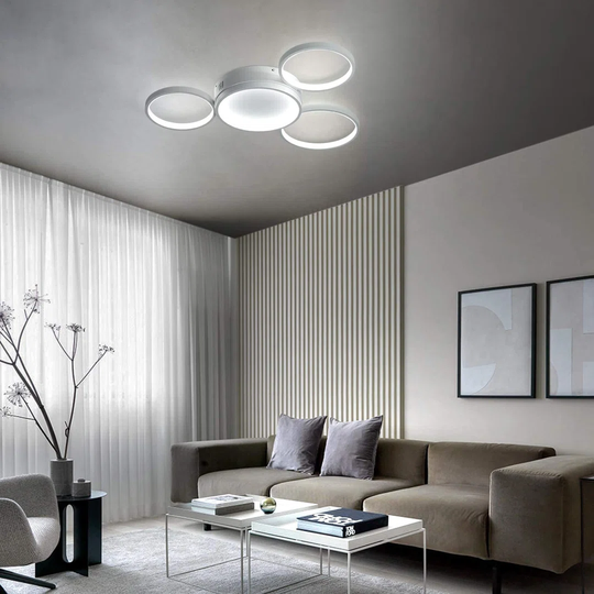 Ivy Bronx Ceiling Lamp LED Ceiling Light Living Room Lamp Black Dimmable With Remote Control Modern Design 4 Ring 52W Indoor Aluminium For Bedroom Liv