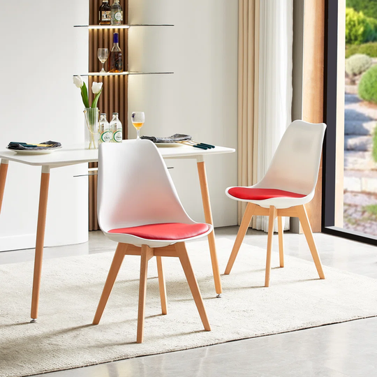 2PCS Dining Chairs, White+Yellow