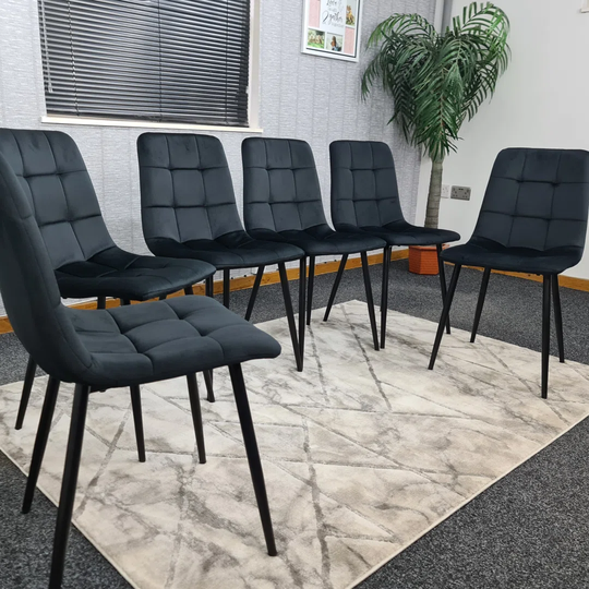 Set Of 2, 4 Or 6 Black Velvet Upholstered Kitchen Dining Chair With Strong Black Metal Legs Living Room Bedroom Chair
