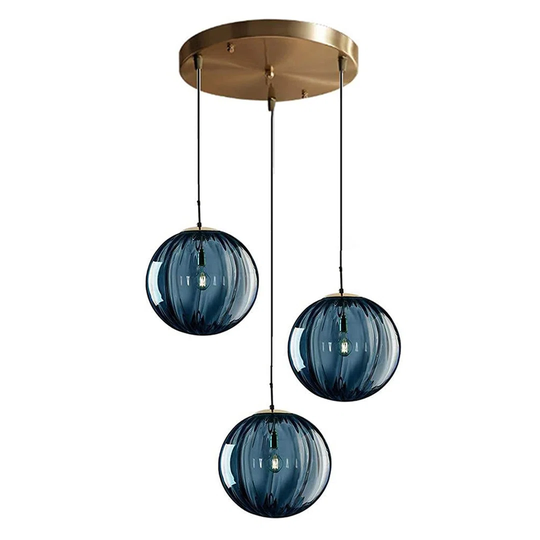3 Lights Pendant Light 15Cm Blue Glass Globe Ceiling Light Modern Simple Hanging Lamp E14 Loft Chandelier Decoration Lighting Fixtures (Blue)