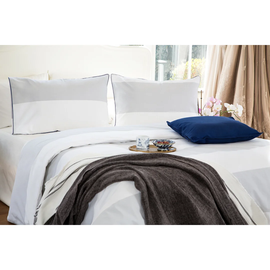 Chuck White Grey Stripe 100% Cotton Duvet Cover Set Valentines Day Gift Luxury Quilt Cover Set