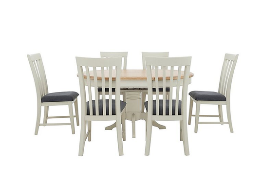 Furnitureland - Angeles Round Extending Dining Table and 6 Wooden Dining Chairs