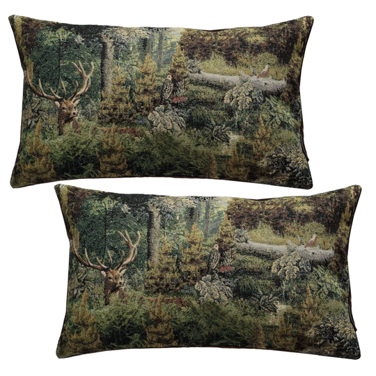 Forest Green/Brown Rectangular Lumbar Cushion Cover