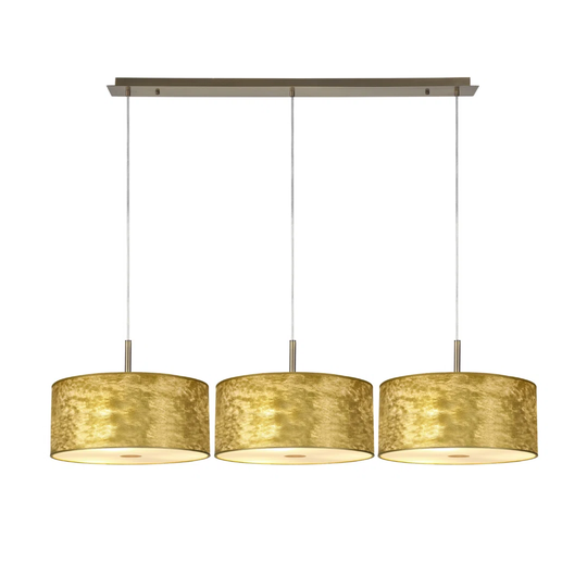 Baymont Antique Brass 3 Light E27 3M Linear Pendant With 400Mm Gold Leaf Shade With Frosted Acrylic Diffuser With Antique Brass Centre