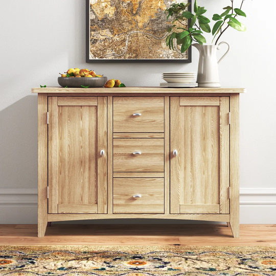 Leister 115 Cm Wide 3 Drawer Solid Wood Sideboard