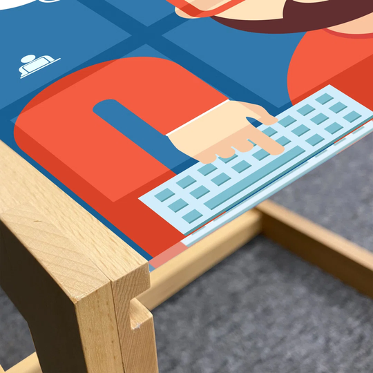 Nerd Coffee Table, Happy Web Developer With His Brain Open Coding Computers Concept Geek, Acrylic Glass Center Table With Wooden Frame For Offices Dor