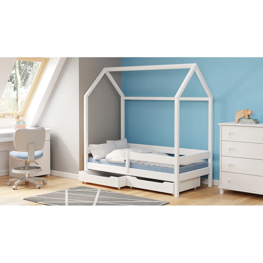 Cot Bed / Toddler (70 x 140cm) 2 Drawer Solid Wood House Bed and Mattress by Lukdom
