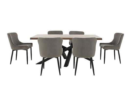 Sapporo Table and 6 Fabric Chairs Dining Set - Brown