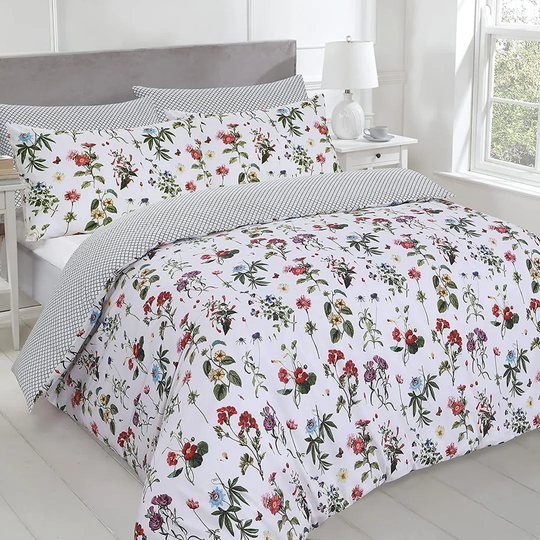 NightComfort Plant with Floral Leaves Cotton Rich Duvet Cover Set with Pillowcase
