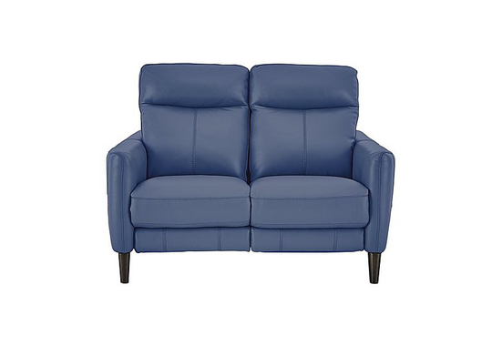 Compact Collection Petit 2 Seater Leather Power Recliner Sofa - Blue- World of Leather