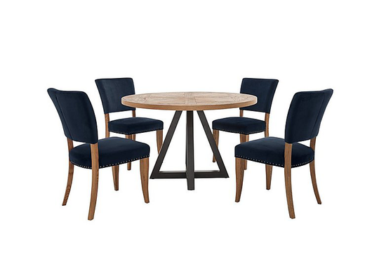 Globe Table and 4 Velvet Chairs Set - Blue