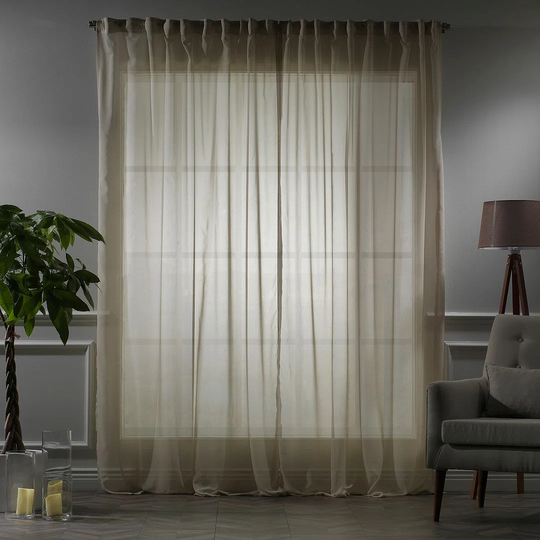 Extra Long Luxury Faux Silk Crep Sheer Solid Curtain Custom Made 12 13 14 15 16 17 18 20 24 Ft Window Treatments-Made In Turkey