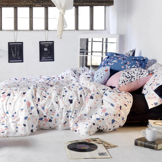 Terrazzo Blue/Pink 100% Cotton 150 TC Duvet Cover Set
