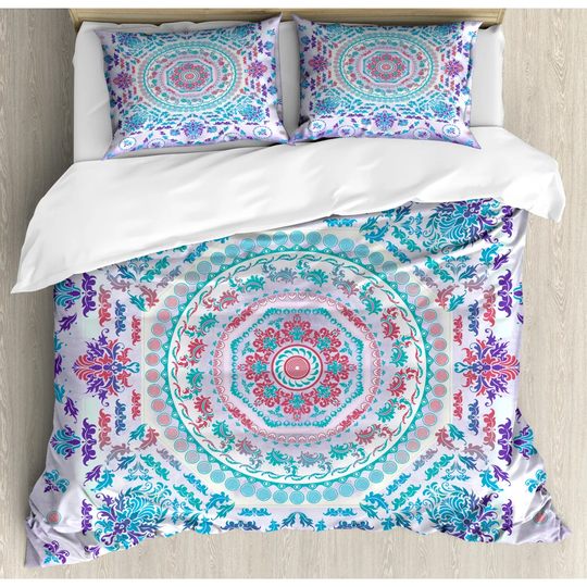 Northampt Turquoise/Purple Microfibre 350 TC American Traditional Duvet Cover Set