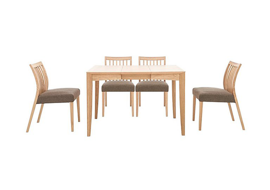 Duplex Small Extending Dining Table with 4 Low Slatted-Back Chairs - Brown