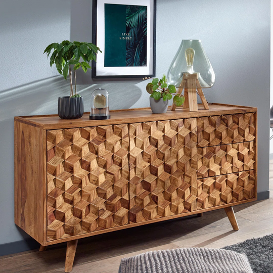 Wimpole 138 Cm Wide 3 Drawer Sheesham Solid Wood Sideboard