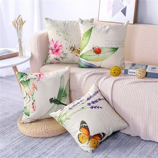 Decorative Soft Polyester Linen Cushion Covers For Sofa Car 45 X 45 Cm Square Throw Pillow Covers Pillowcases With Invisible Zipper 4 Pack (Dragonfly/