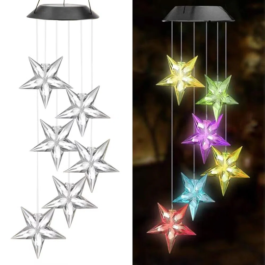 63.5Cm Outdoor LED Solar Powered Wind Chime And Star Lights - Novelty String Light (Set Of 2)