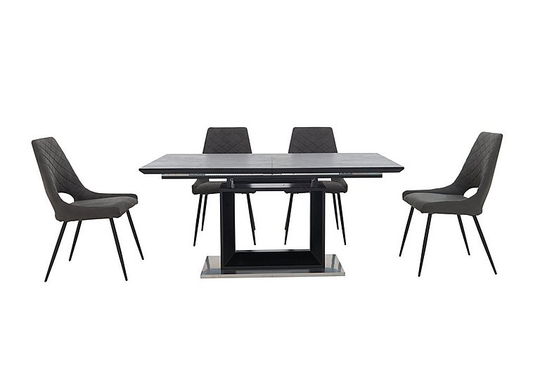 Metallica Extending Dining Table with Graphite Ceramic Top and 4 Chairs - Grey