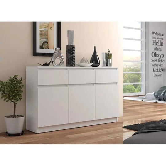 Sideboard, Entrance Console, Dresser And Chest Of Drawers, TV Cabinet, Cabinet Living Room 3 Drawers And 3 Hinged Doors 99 x 138 x 40 cm
