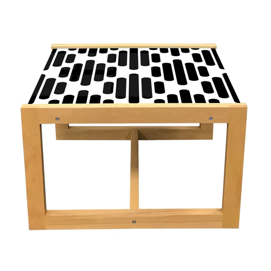Black And White Coffee Table, Modern Boho Geometric Stripes Pattern Mosaic Style Abstract Art Deco, Acrylic Glass Center Table With Wooden Frame For O