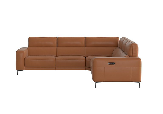 Adama Large Leather Power Recliner Corner Sofa with Telescopic Headrests - Brown- World of Leather
