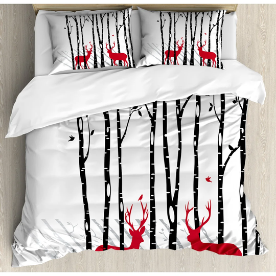 Yuliana White/Black/Red Microfibre 350 TC Farmhouse / Country Duvet Cover Set