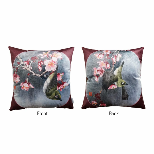 Cherry Blossoms & Birds Art Throw Pillow #2