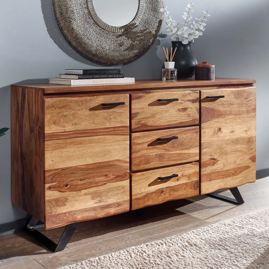Cardington 145 Cm Wide 3 Drawer Sheesham Solid Wood Sideboard