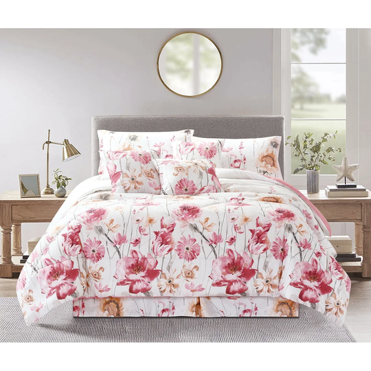 Marez Printed Bedspread Set with 5 Pillows and 1 Bedskirt
