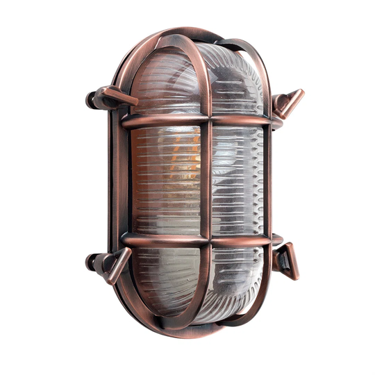IP64 Rated Oval Bronzed Rustic Copper Effect Nautical Design Frosted Lens Outdoor Wall Light