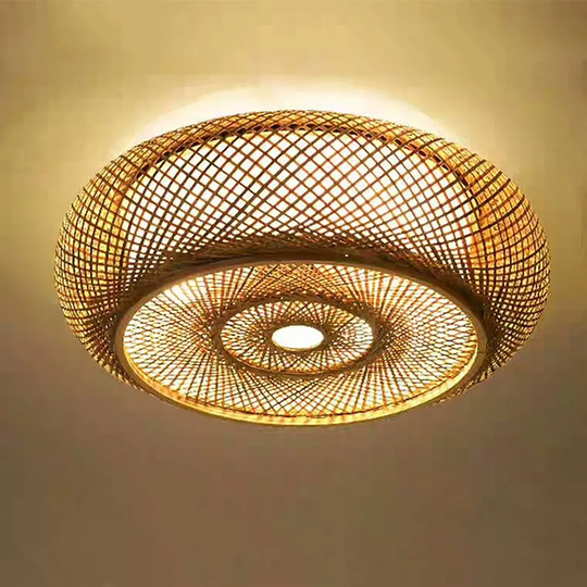 50Cm 3-Lamp Rustic Bamboo Rattan Flush Mount Ceiling Light