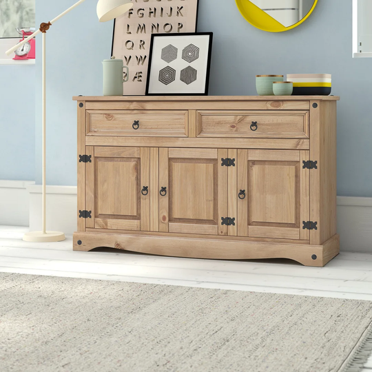 Emerson 132Cm Wide 2 Drawer Pine Solid Wood Sideboard