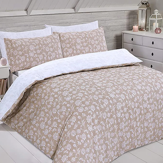 NightComfort Classic Floral Beige Cotton Rich Duvet Cover Set with Pillowcase