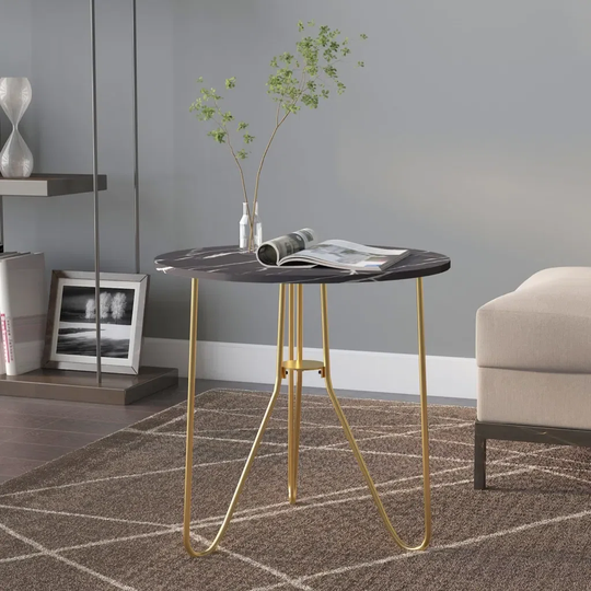 Canora Grey Tea Table Gold And White Marble 48 Cm MDF And Iron