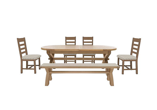 Hewitt Oval Extending Dining Table, 4 Slatted Dining Chairs and 180 cm Bench